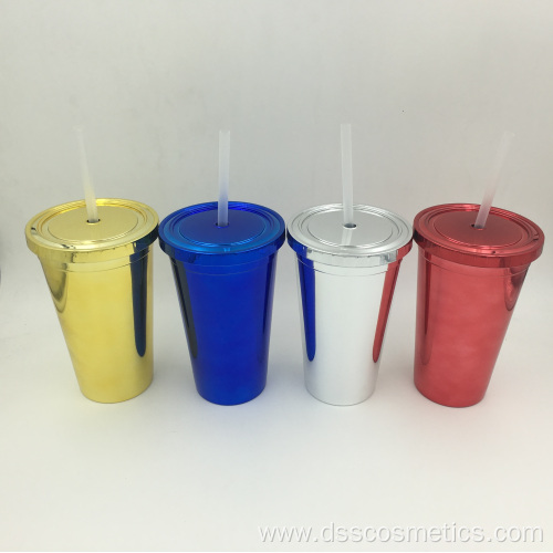 Eco Friendly BPA Free Tumbler 16oz 500ml UV coating Plastic double wall tumbler with straw